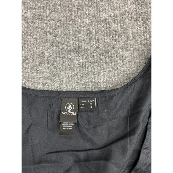 Volcom Happy Clouds Romper Women's Large Black Button Up Pockets NWT - Picture 2 of 10